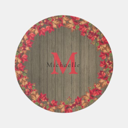 Fall Autumn Leaves leaf Birch Wood Orange round Rug