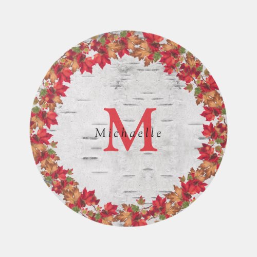 Fall Autumn Leaves leaf Birch Wood Orange round Rug