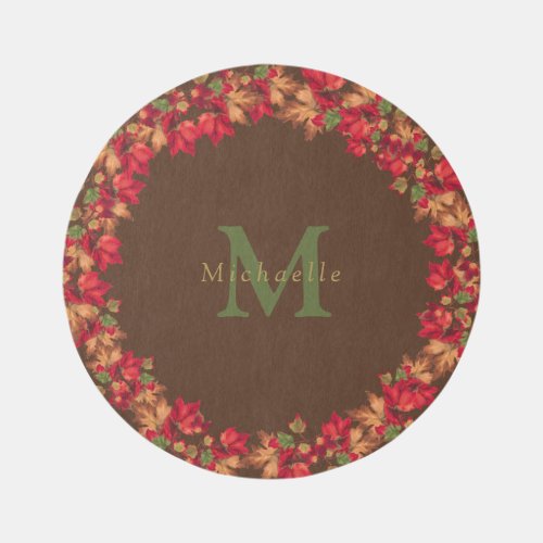 Fall Autumn Leaves Leaf Brown Orange Round Rug