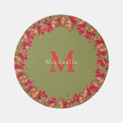 Fall Autumn Leaves Leaf Green Orange Round Rug