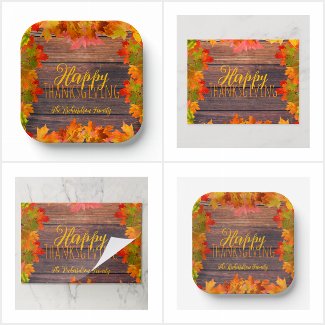 Fall Autumn Leaves On Barn Wood Happy Thanksgiving