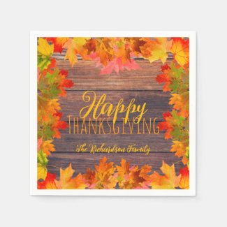 Fall Autumn Leaves On Barn Wood Happy Thanksgiving