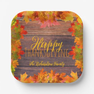 Fall Autumn Leaves On Barn Wood Happy Thanksgiving