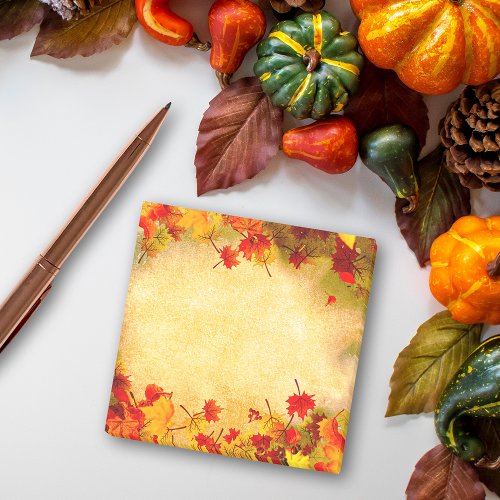 Fall Autumn Leaves on Old Paper Background Post_it Notes