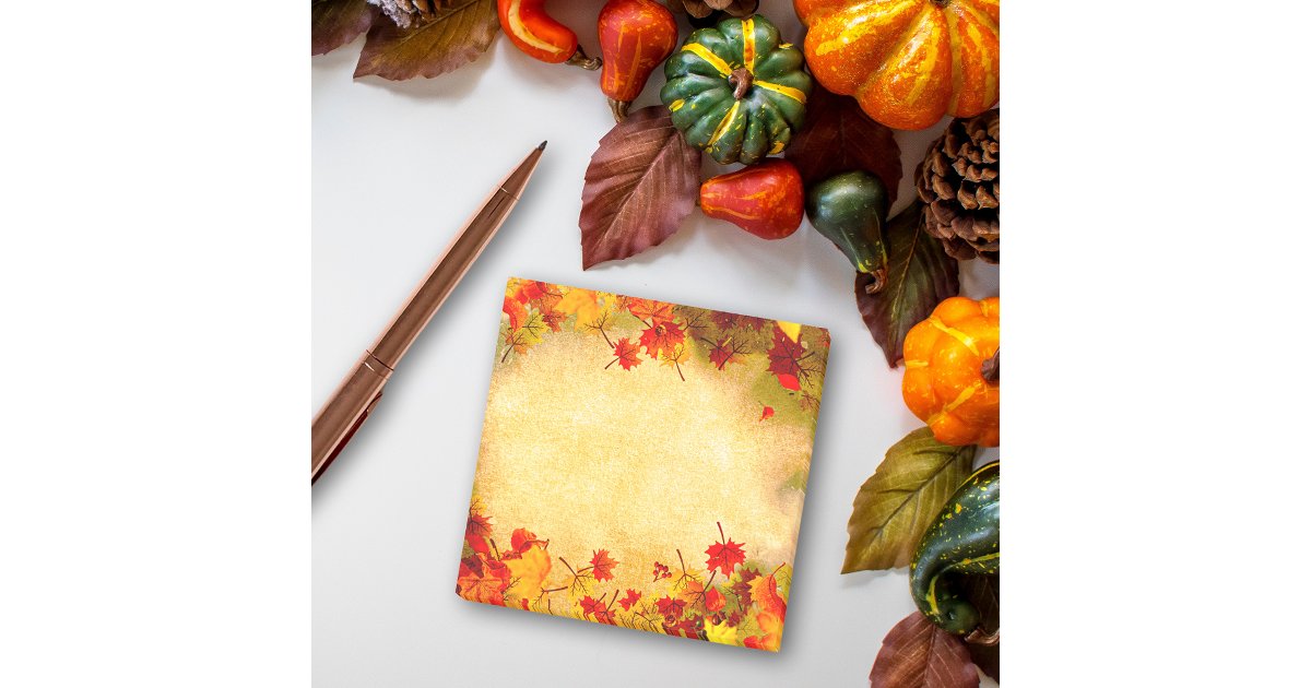 Notes Fall Background Fall Autumn Leaves on Old Paper Background Post-it Notes | Zazzle