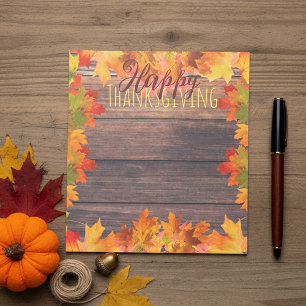Fall Autumn Leaves on Rustic Wood Thanksgiving Notepad