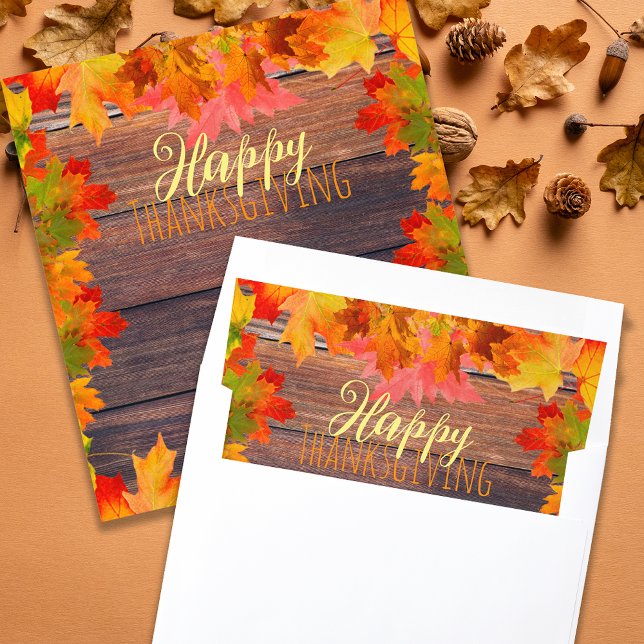 Fall Autumn Leaves on Wood Happy Thanksgiving Envelope Liner (Creator Uploaded)