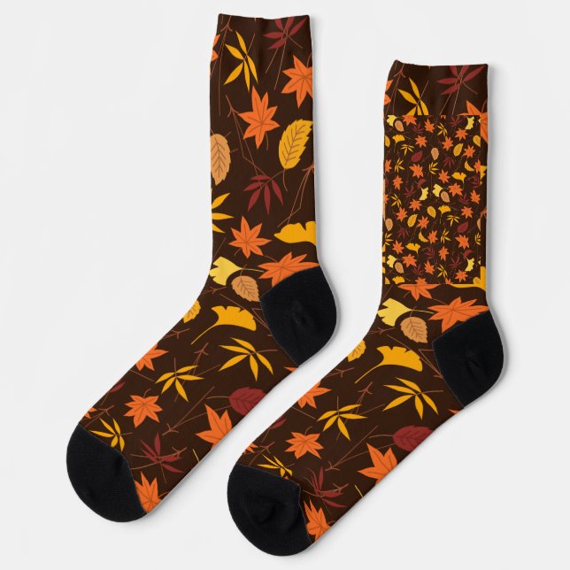 Fall Autumn Leaves Pattern Design Art Socks (Left)