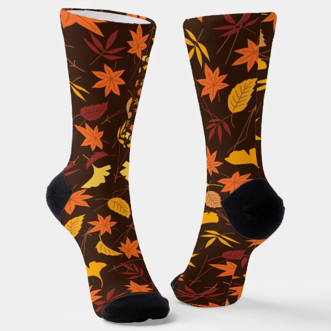 Fall Autumn Leaves Pattern Design Art Socks (Angled)