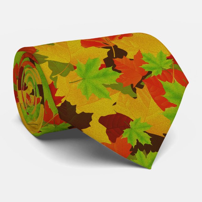 Fall Autumn Leaves Pattern Neck Tie (Rolled)