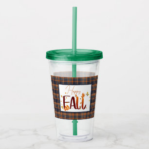Fall/Autumn/Leaves/Plaid Acrylic Tumbler