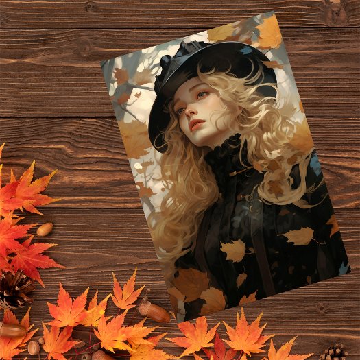 Fall Autumn Leaves Pretty Girl  Harvest Decoupage