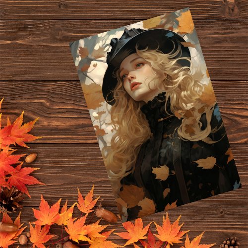 Fall Autumn Leaves Pretty Girl  Harvest Decoupage Tissue Paper