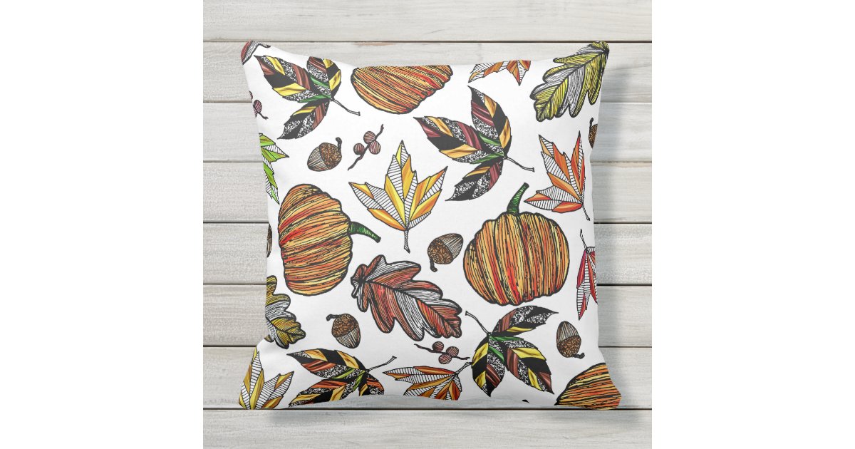 Fall Autumn Leaves Pumpkin And Acorns Ilration Outdoor Pillow Fall Autumn Leaves Pumpkin And Acorns