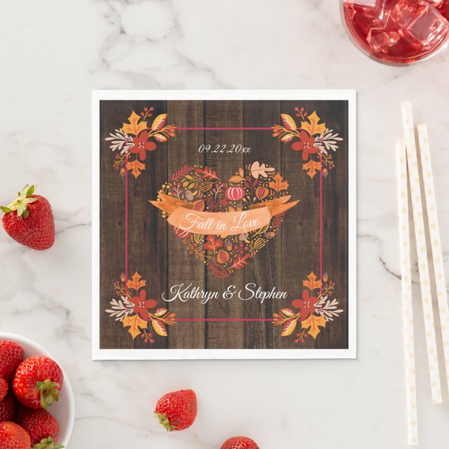 Fall Autumn Leaves Pumpkins Fall in Love | Names Napkins (Insitu)