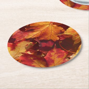 Fall Autumn Leaves Round Paper Coaster | Zazzle