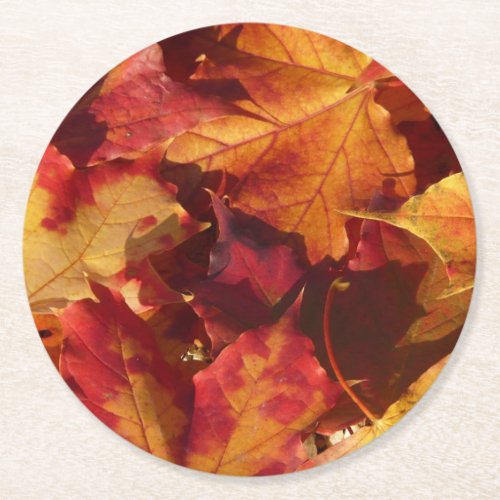 Fall Autumn Leaves Round Paper Coaster