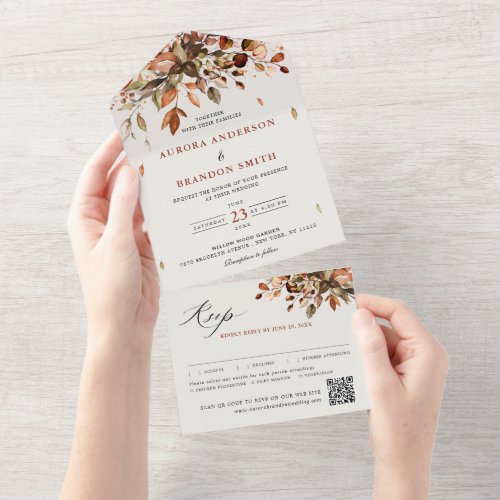 Fall Autumn Leaves Rustic Country Boho Wedding All In One Invitation