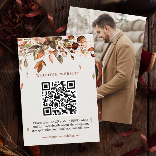 Fall Autumn Leaves Rustic Country Boho Wedding Enclosure Card