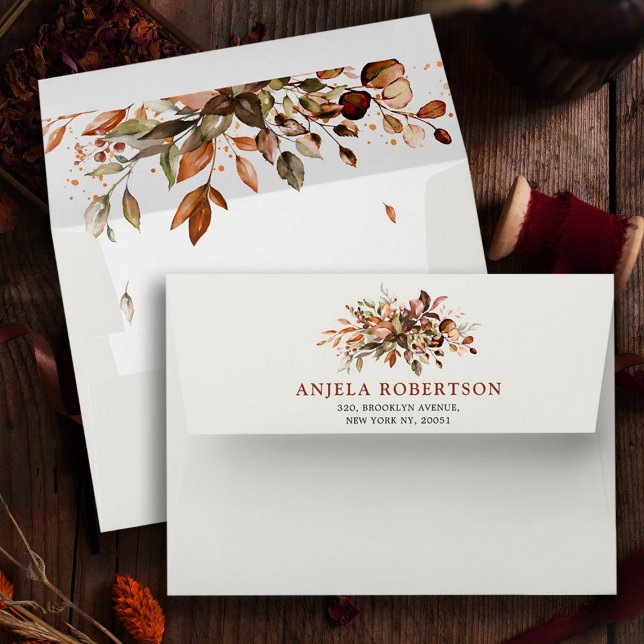 Fall Autumn Leaves Rustic Country Boho Wedding Envelope (Fall / Autumn leaves  wedding envelope )