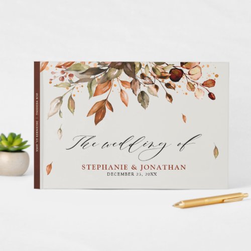 Fall Autumn Leaves Rustic Country Boho Wedding Guest Book