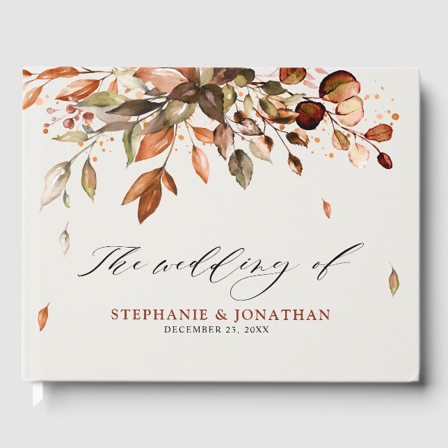 Fall Autumn Leaves Rustic Country Boho Wedding Guest Book (Front)