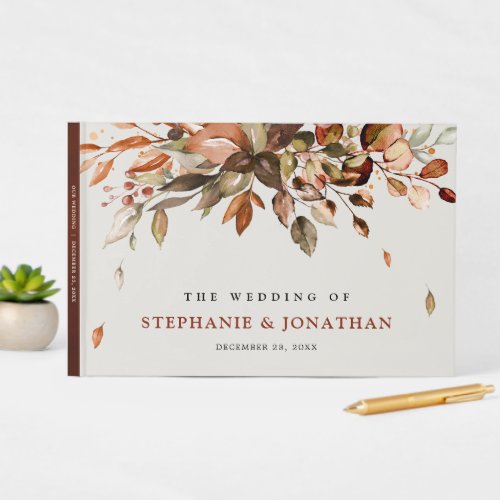 Fall Autumn Leaves Rustic Country Boho Wedding Guest Book
