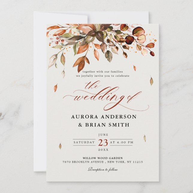 Fall Autumn Leaves Rustic Country Boho Wedding  In Invitation (Front)