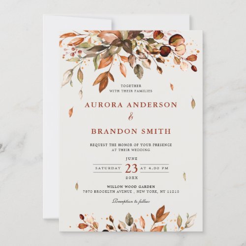 Fall Autumn Leaves Rustic Country Boho Wedding  In Invitation