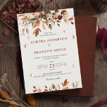 Fall Autumn Leaves Rustic Country Boho Wedding  In Invitation<br><div class="desc">Elegant rustic country fall wedding Invitation featuring brown,  red,  orange,  green eucalyptus leaves. Please contact me for any help in customization or if you need any other product with this design.</div>