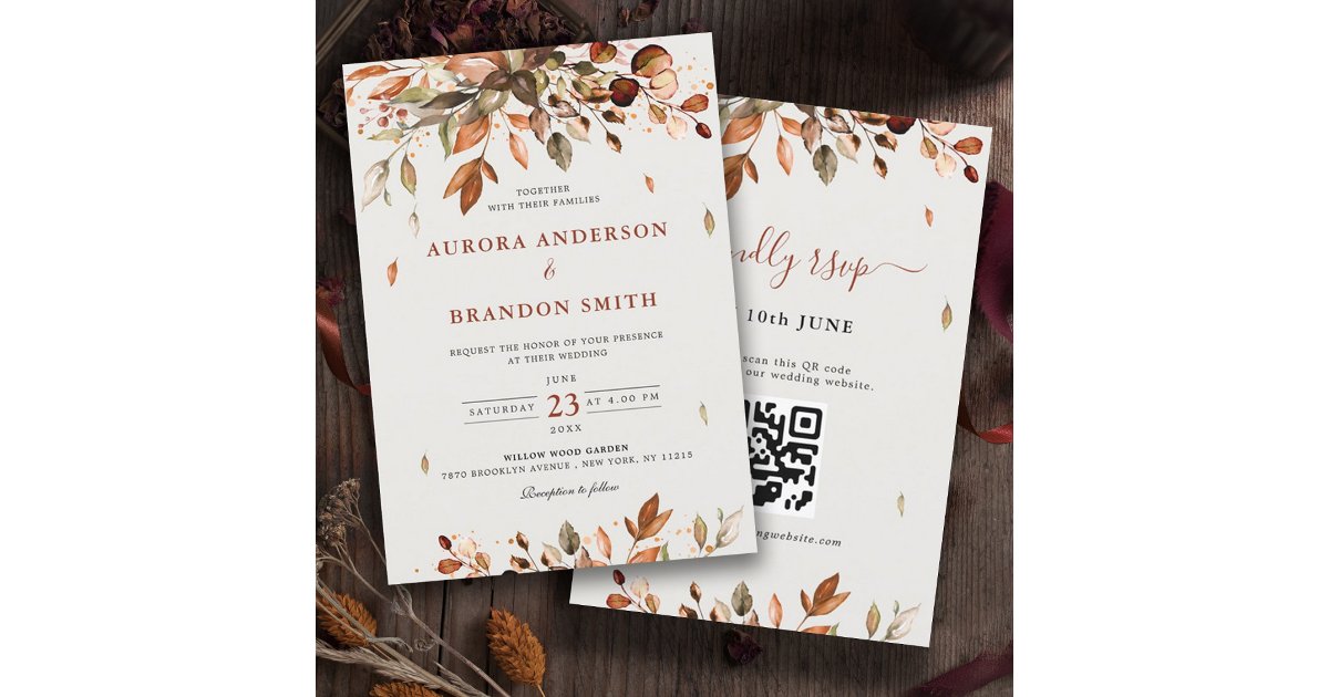 Rustic Fall Invitations Fall Autumn Leaves Rustic Country Boho Wedding In Invitation | Zazzle