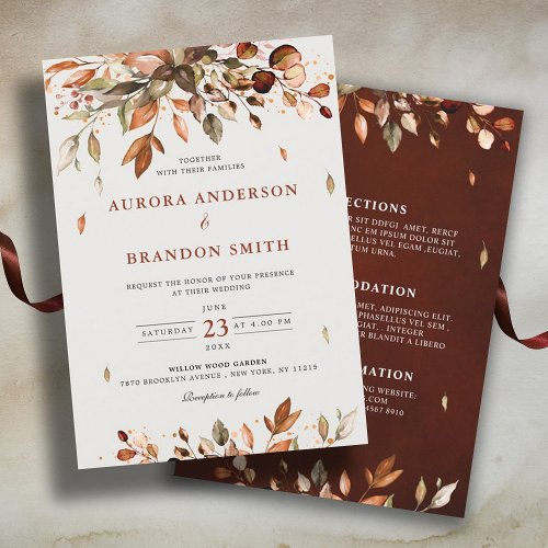 Fall Autumn Leaves Rustic Country Boho Wedding  In Invitation
