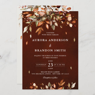Fall Autumn Leaves Rustic Country Boho Wedding In Invitation
