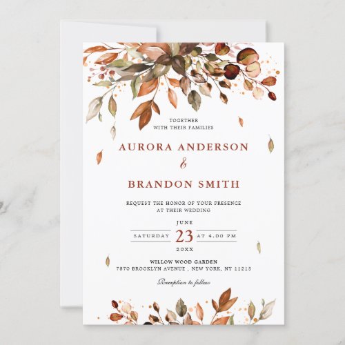 Fall Autumn Leaves Rustic Country Boho Wedding  In Invitation