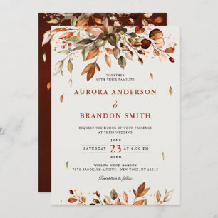 Fall Autumn Leaves Rustic Country Boho Wedding In Invitation