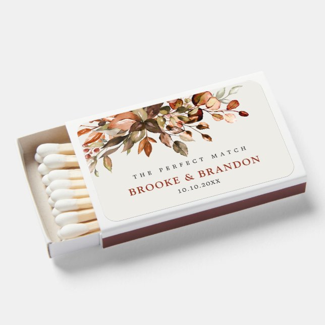 Fall Autumn Leaves Rustic Country Boho Wedding Matchboxes (Front Open)