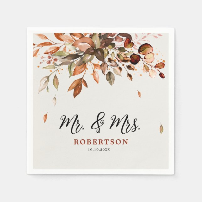 Fall Autumn Leaves Rustic Country Boho Wedding Napkins (Front)