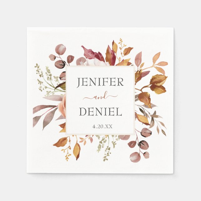 Fall Autumn Leaves Rustic Country Boho Wedding Napkins (Front)
