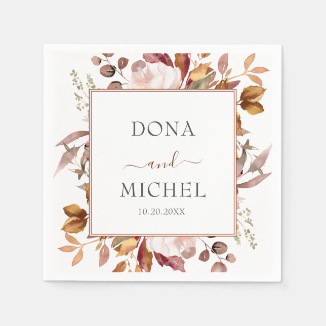 Fall Autumn Leaves Rustic Country Boho Wedding Napkins (Front)