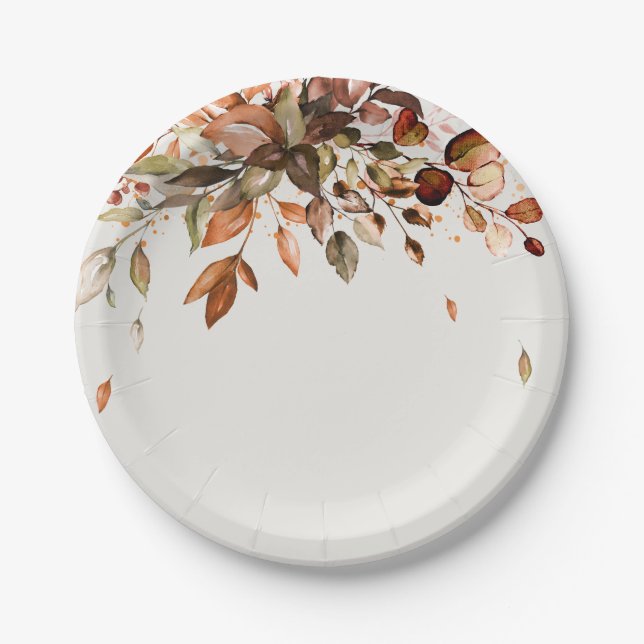 Fall Autumn Leaves Rustic Country Boho Wedding Paper Plates (Front)