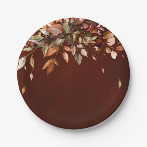 Fall Autumn Leaves Rustic Country Boho Wedding Paper Plates