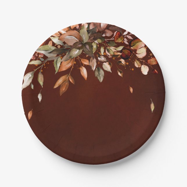 Fall Autumn Leaves Rustic Country Boho Wedding Paper Plates (Front)