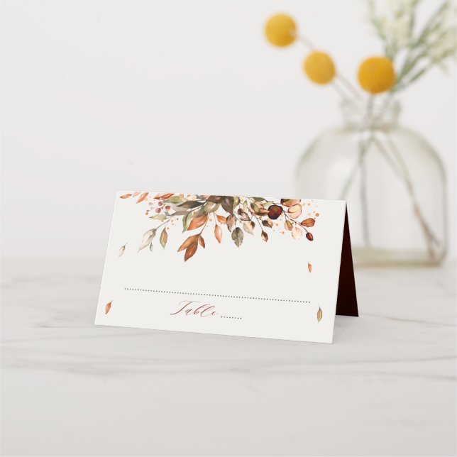 Fall Autumn Leaves Rustic Country Boho Wedding Place Card (Front)