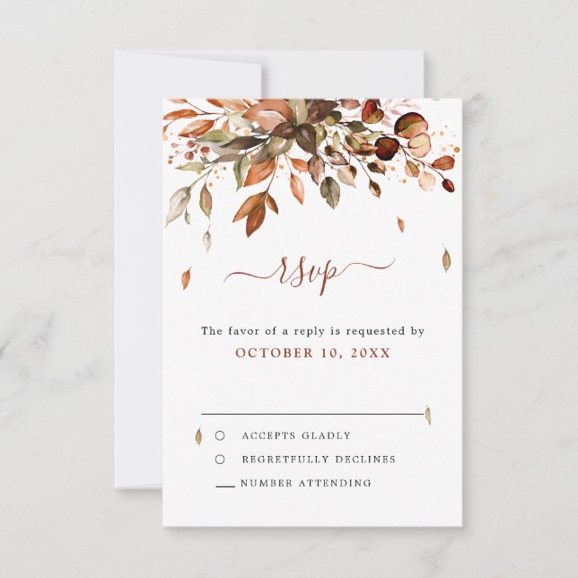Fall Autumn Leaves Rustic Country Boho Wedding RSV RSVP Card (Front)