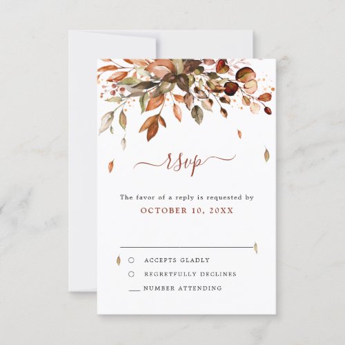 Fall Autumn Leaves Rustic Country Boho Wedding RSV RSVP Card