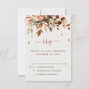Fall Autumn Leaves Rustic Country Boho Wedding RSVP Card