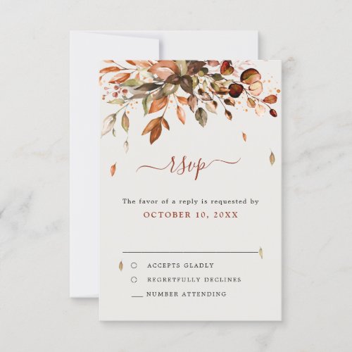 Fall Autumn Leaves Rustic Country Boho Wedding RSVP Card