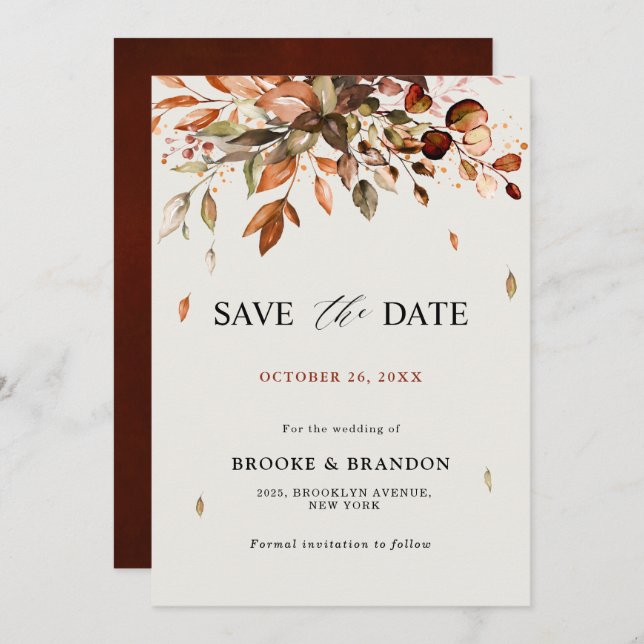 Fall Autumn Leaves Rustic Country Boho Wedding Save The Date (Front/Back)