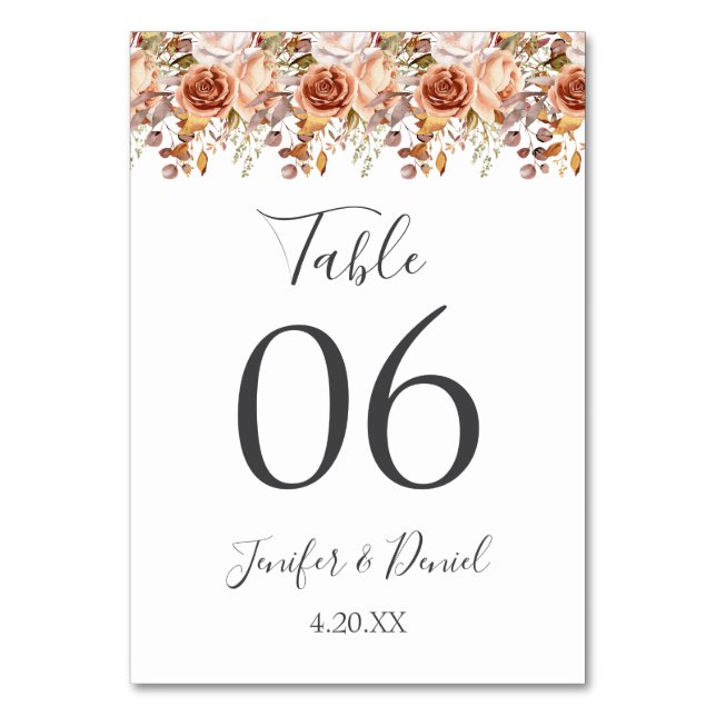 Fall Autumn Leaves Rustic Country Boho Wedding Table Number (Front)