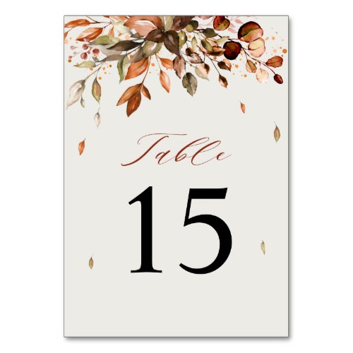 Fall Autumn Leaves Rustic Country Boho Wedding Table Number